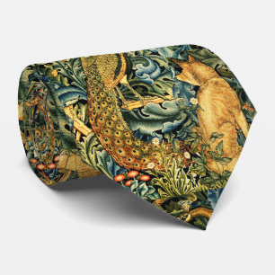 SKOGSDJUR,RAVEN,FOX,PEACOCK Blue Grönt Blommigt Slips