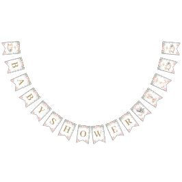 Skogsdjur  Rosa Blommigt Baby Shower Vimplar