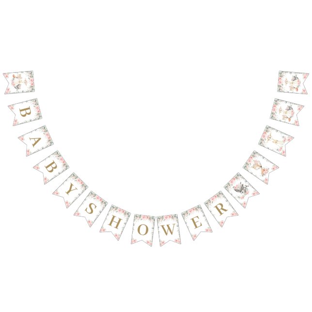 Skogsdjur  Rosa Blommigt Baby Shower Vimplar (Alla)