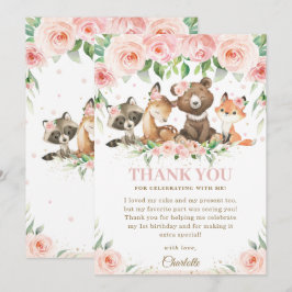 Skogsdjur Rosa Blommigt Birthday Baby Shower  Tack Kort