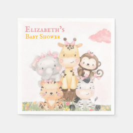 Skogsdjur | Rosa Pasigned Girl Baby Shower Pappersservett