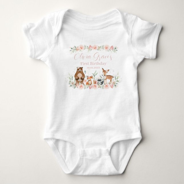 Skogsdjur Rosenskära Blommig 1-års Klänning  T Shirt (Framsida)