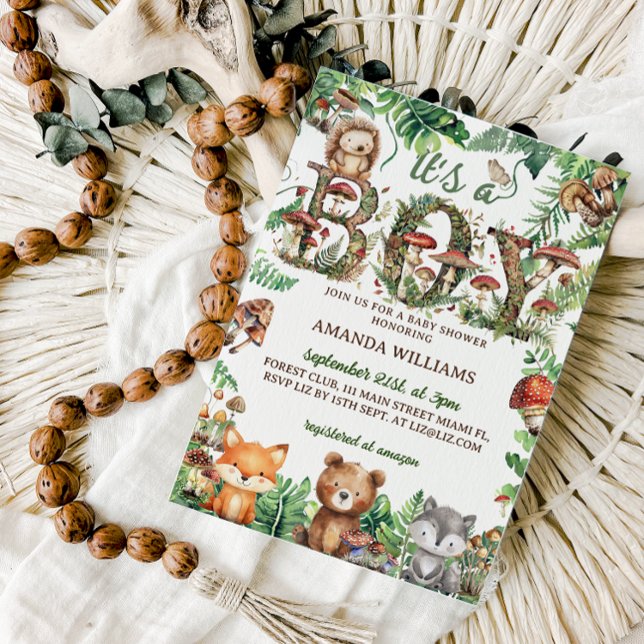 Skogsdjur Rustika Cute Pojke Bebis badrum Inbjudningar (Skapare uppladdad)