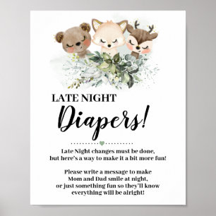 Skogsdjur Sent i natten, blöjor, babyskylt Poster