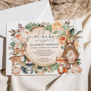 Skogsdjur sjunker med Pumpkin Blommigt Baby Shower Inbjudningar