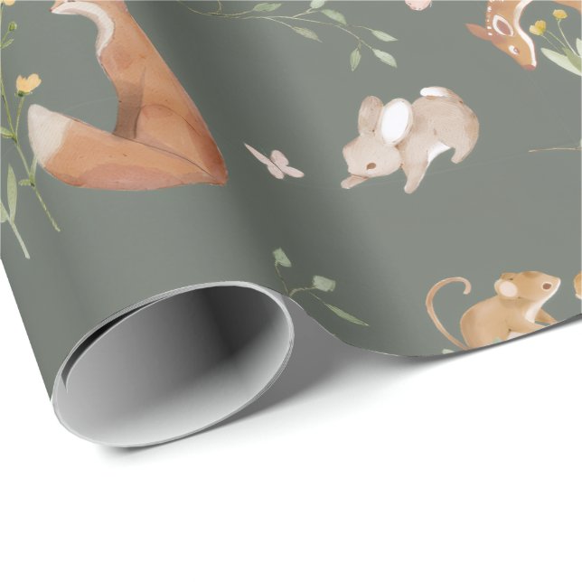 SkogsDjur Skog Bebis Shower Välkomstskylt Presentpapper (Rullad Hörn)