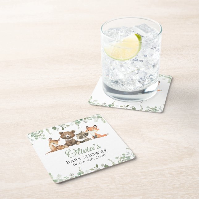 Skogsdjur, skog, Vild 1, babyskor Underlägg Papper Kvadrat (Insitu)