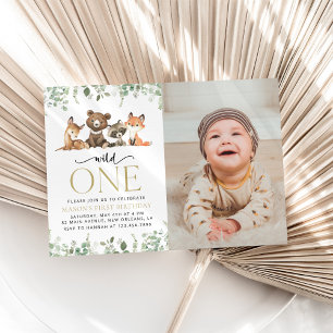 Skogsdjur, skog, Vild 1, första födelsedagen Inbjudningar