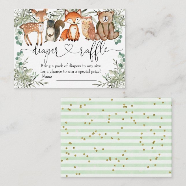 Skogsdjur Skogsbabyskor Diaper Raffle Tilläggskort (Fram/baksida)