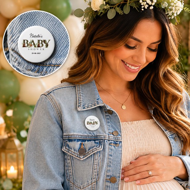 Skogsdjur Skogsbarn Baby Shower Knapp (woodland forest baby shower buttons baby boy gender neutral deer watercolor mother to be greenery)