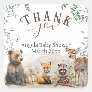 Skogsdjur skogsgrej Baby Shower Fyrkantigt Klistermärke