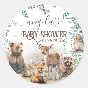 Skogsdjur skogsgrej Baby Shower Runt Klistermärke