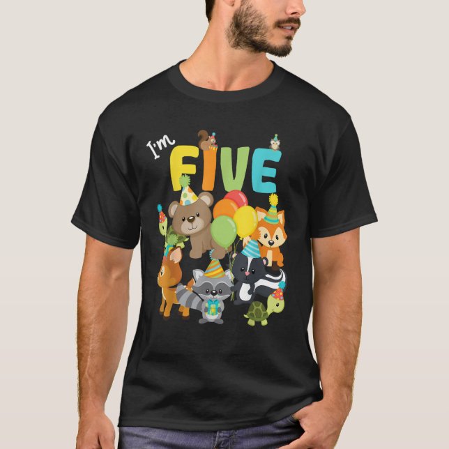 Skogsdjur, skogshuggare, femte Födelsedagsfesten T Shirt (Framsida)