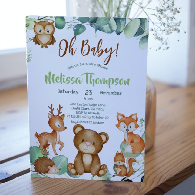 Skogsdjur Skogsvänliga babyskor Inbjudningar (Skapare uppladdad)
