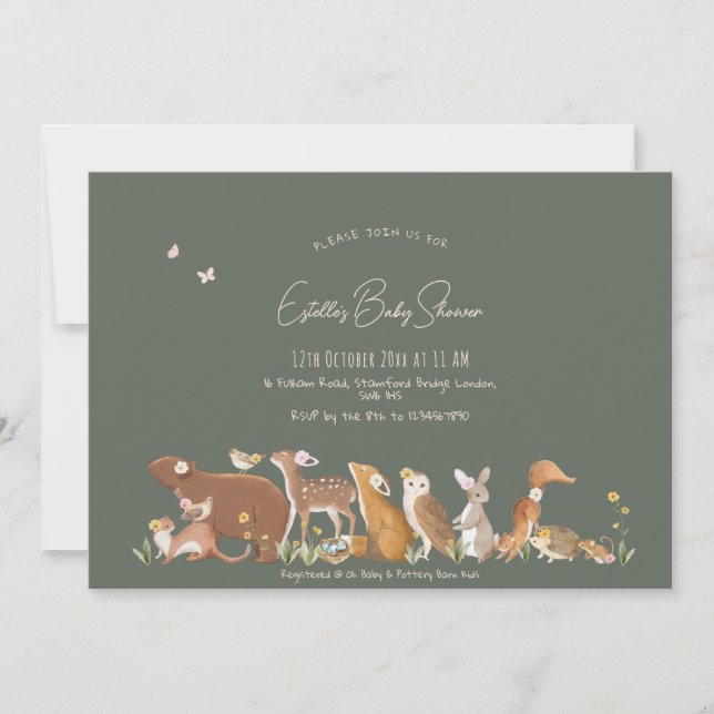 Skogsdjur Skogsvänliga babyskor Inbjudningar (Framsida)