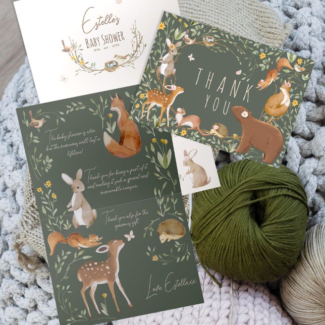 Skogsdjur Skogsvänliga babyskor Tack Kort (Skapare uppladdad)