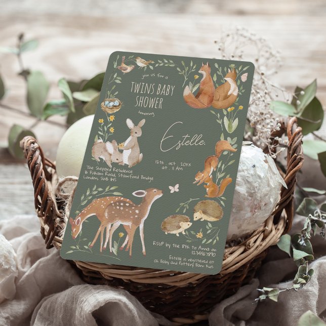 Skogsdjur Skogsvännernas Twillingar Babyskor Inbjudningar (Skapare uppladdad)