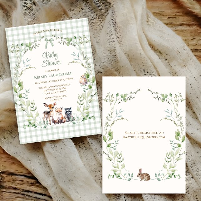 Skogsdjur Söt Könsneutral Bebis Shower Inbjudningar (Woodland Animals Cute Gender Neutral Baby Shower Invitation)