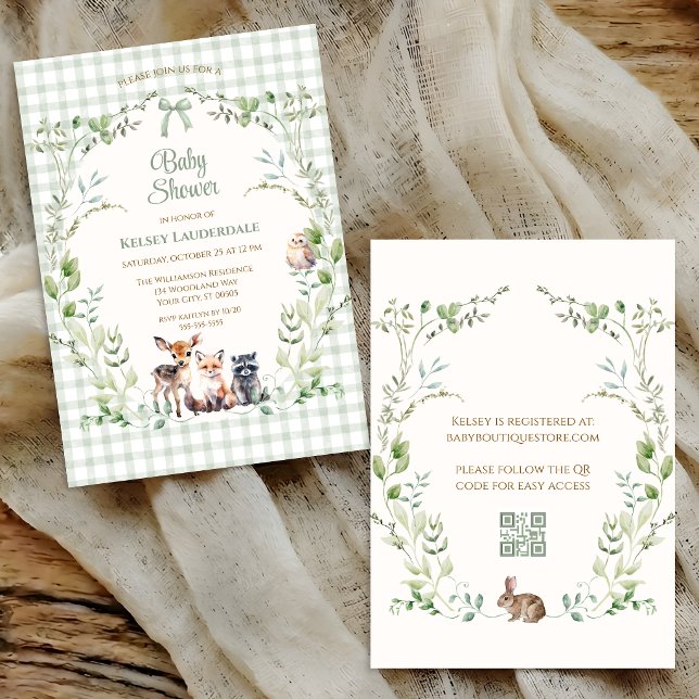 Skogsdjur Söt Könsneutral Bebis Shower Inbjudningar (Woodland Animals Cute Gender Neutral Baby Shower Invitation)