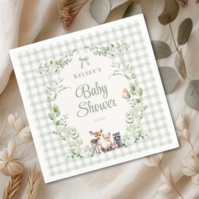 Skogsdjur Söt Könsneutral Bebis Shower Pappersservett (Woodland Animals Cute Gender Neutral Baby Shower Napkins)
