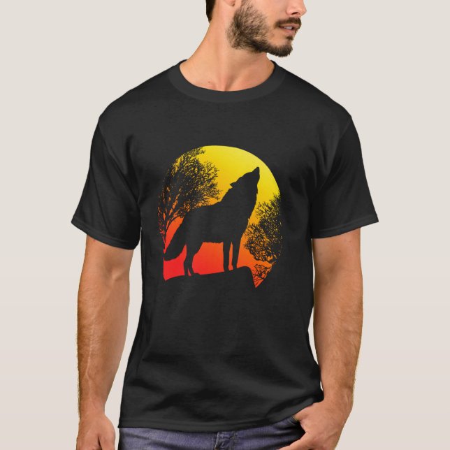 Skogsdjur Sunset Varg 1 T Shirt (Framsida)