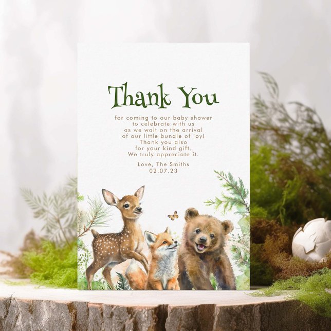 Skogsdjur - Tack för spädbarnsskor Kort (Woodland Animals Thank You Cards)
