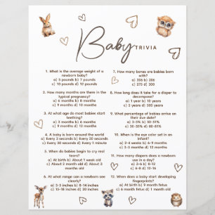 Skogsdjur Tema Baby Trivia Spelkort