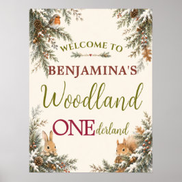 Skogsdjur tittar fram på ett ONEderland Första föd Poster