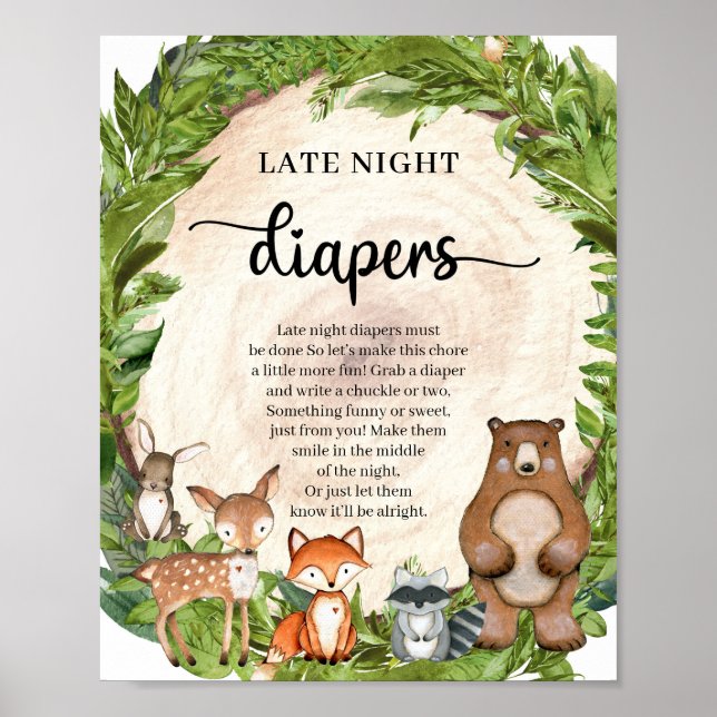 Skogsdjur, trälogg Late Night Diaper Poster (Framsidan)