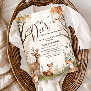 Skogsdjur Tvillingar Baby Shower Inbjudningar