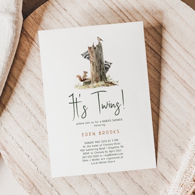 Skogsdjur Tvillingar Bebisbadkalas Inbjudningar (Skapare uppladdad)