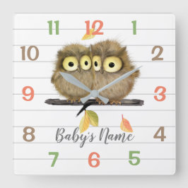 Skogsdjur Uggla Nursery Decor Wall Clock Fyrkantig Klocka