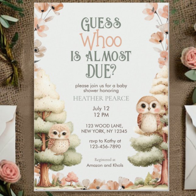 Skogsdjur Uggle Baby Shower Inbjudningar (Skapare uppladdad)