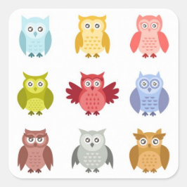 Skogsdjur Ugglor på rad Fyrkantigt Klistermärke