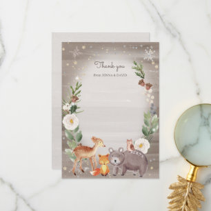 Skogsdjur Vänner Glitter Babyfirande  Tack Kort