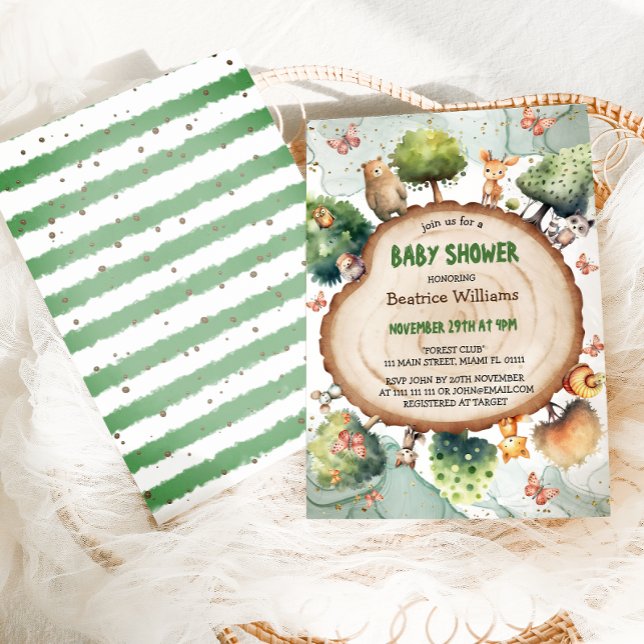 Skogsdjur Vattenfärgsbabyskor Inbjudningar (Skapare uppladdad)