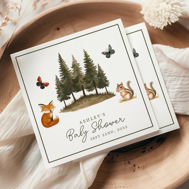 Skogsdjur - vattenfärgsbabyskor pappersservett (Skapare uppladdad)