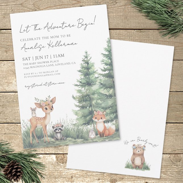 Skogsdjur Vattenfärgsskläder, babyskor Inbjudningar (Forest Animals Boho Woodland Baby Shower Invitation)