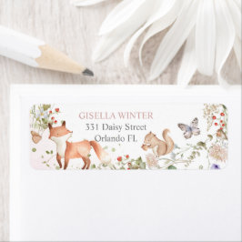 Skogsdjur Vildblomma Baby Shower Adress Returadress Etikett