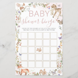 Skogsdjur Vildblomma Baby Shower Bingo Spel