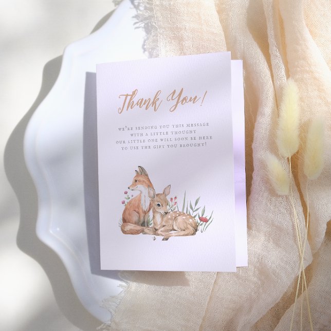 Skogsdjur, Vintage Babyskåda Tack Kort (Skapare uppladdad)