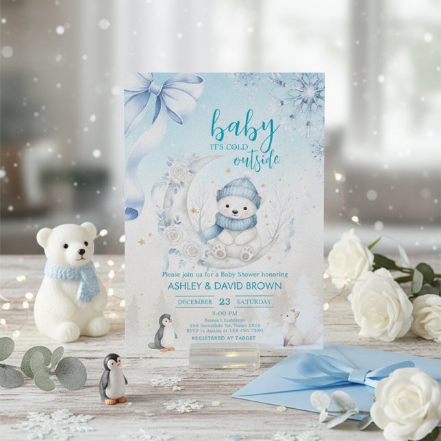 skogsdjur vinter Björn snöflinga baby shower Inbjudningar (Skapare uppladdad)