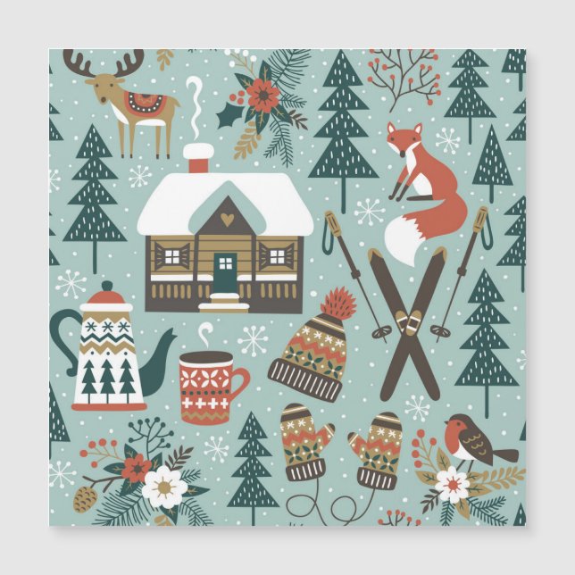 Skogsdjur: Vinter Vintage Sömlös. (Framsida)