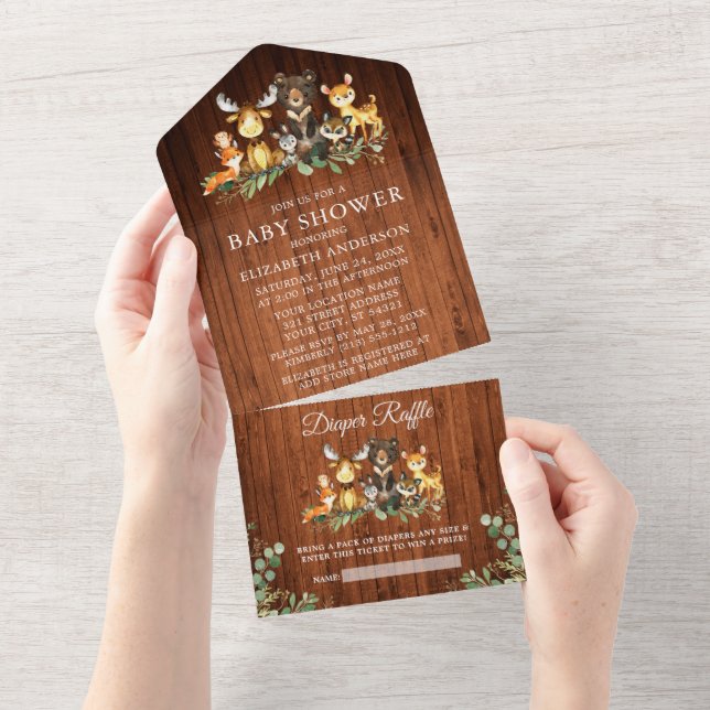 Skogsdjur Wood Baby Shower och Raffle (Avrivbar del)