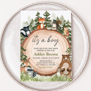 Skogsdjur Wood Slice Baby Shower Inbjudningar