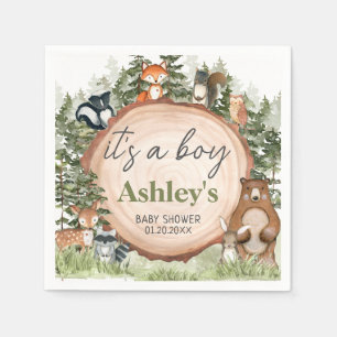 Skogsdjur Wood Slice Baby Shower Pappersservett