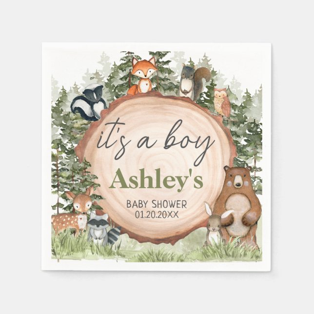Skogsdjur Wood Slice Baby Shower Pappersservett (Framsidan)