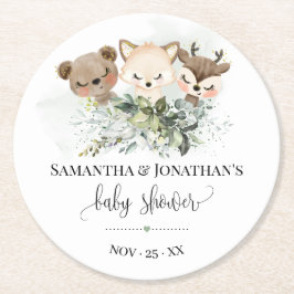 Skogsdjur Woodland Greenery Baby Shower Underlägg Papper Rund
