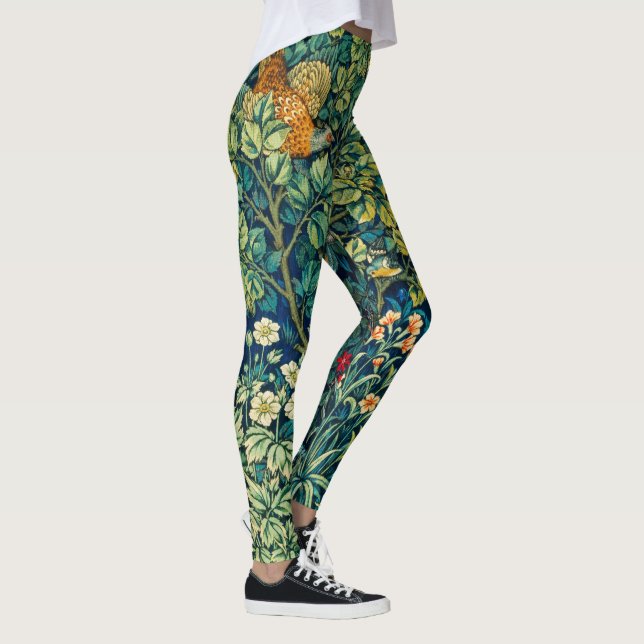 SKOGSDJURHUS,Fjäderfåglar,Grönt Blommigt Leggings (Höger)