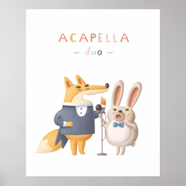 Skogsdjurs Acapella-Duo Barnkammaraffisch Poster (Framsidan)